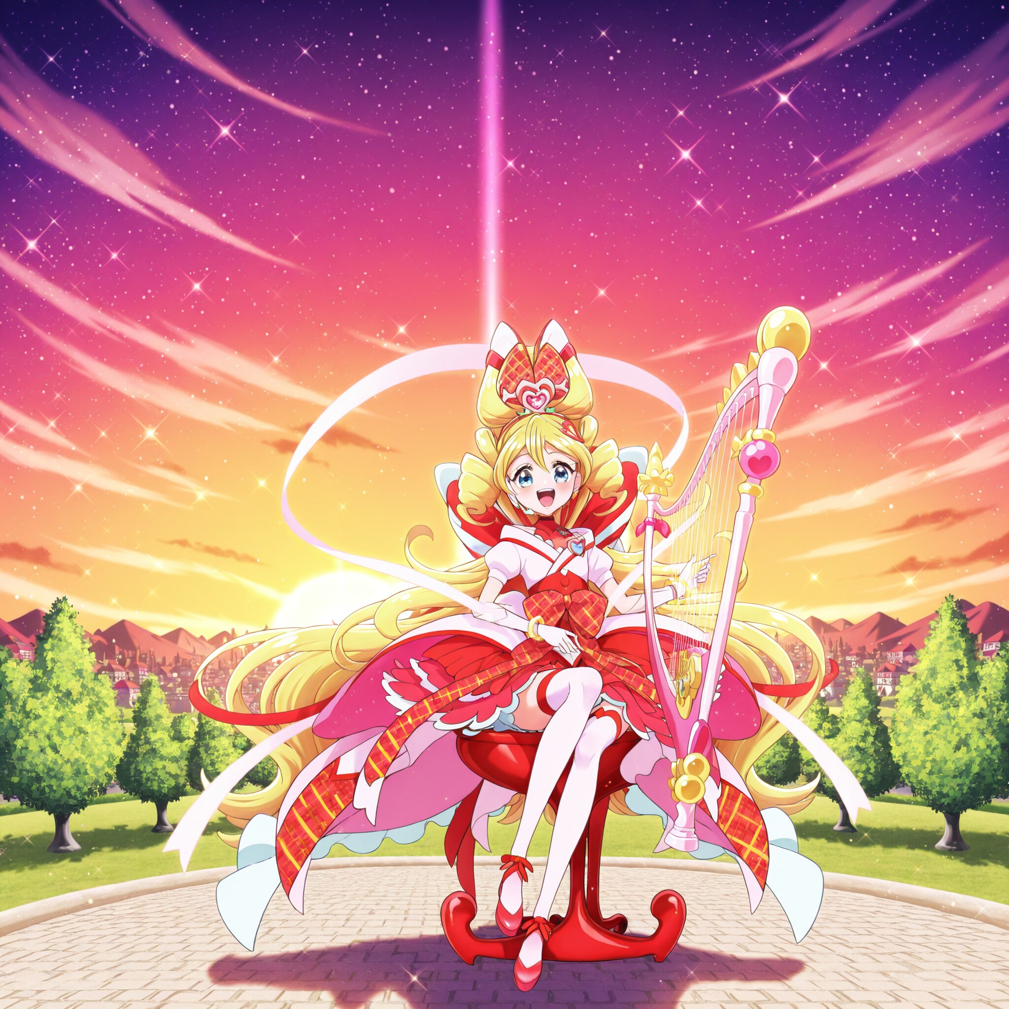 キュアアイドル、ハープを演奏しながら熱唱する