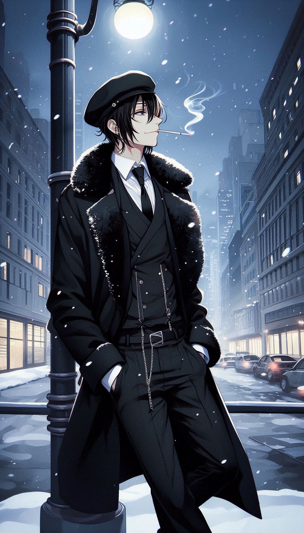 雪降る街角の孤独な探偵 | の人気AIイラスト・グラビア
