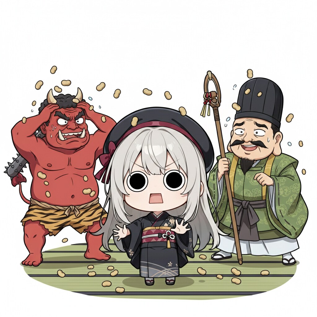 豆を撒いてしまいよったえらいこっちゃ嬢