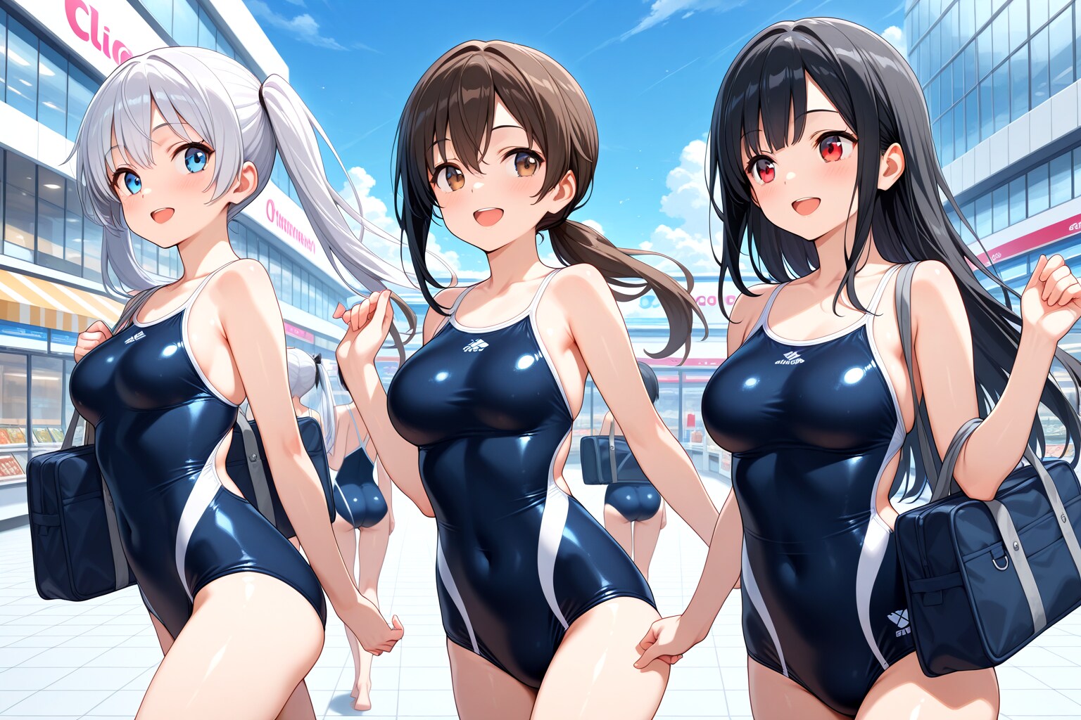 スク水モールに遊びに来たお三方