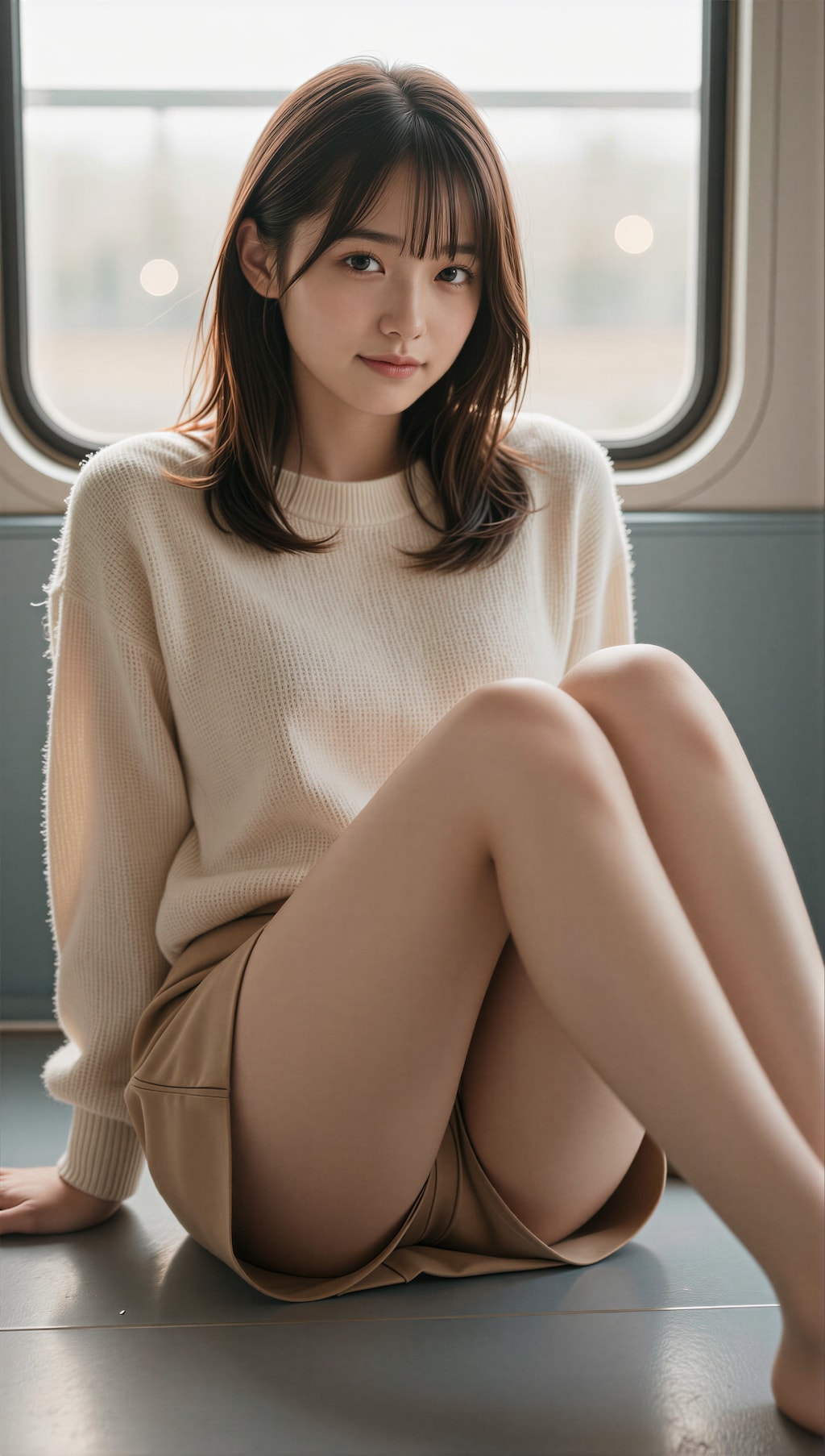 電車に乗る女性