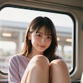 電車に乗る女性 2枚目