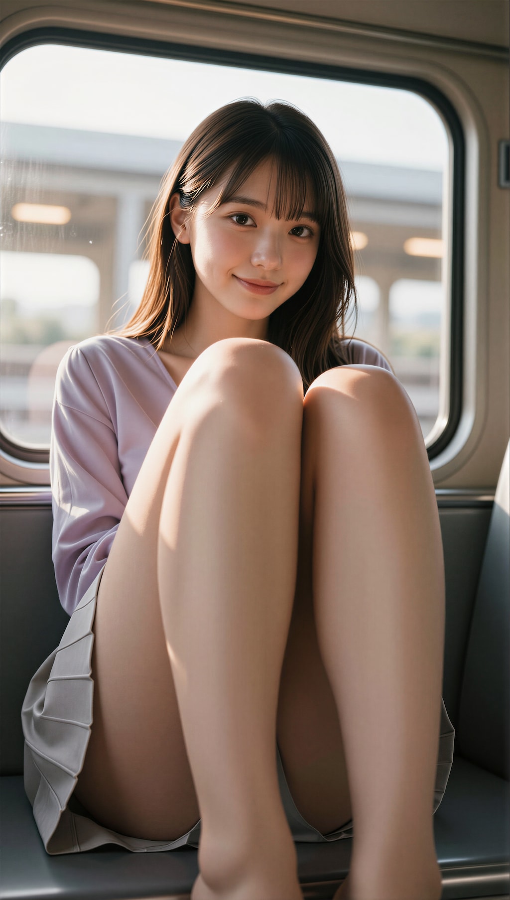電車に乗る女性