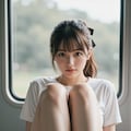 電車に乗る女性 4枚目