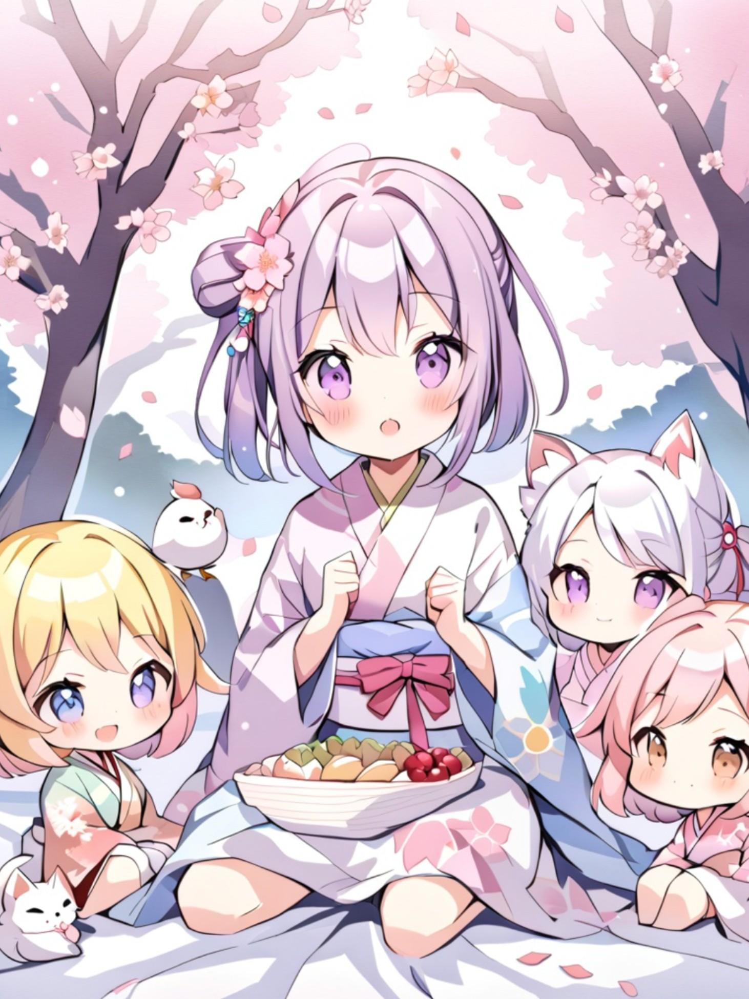 お花見する仲良しちゃん