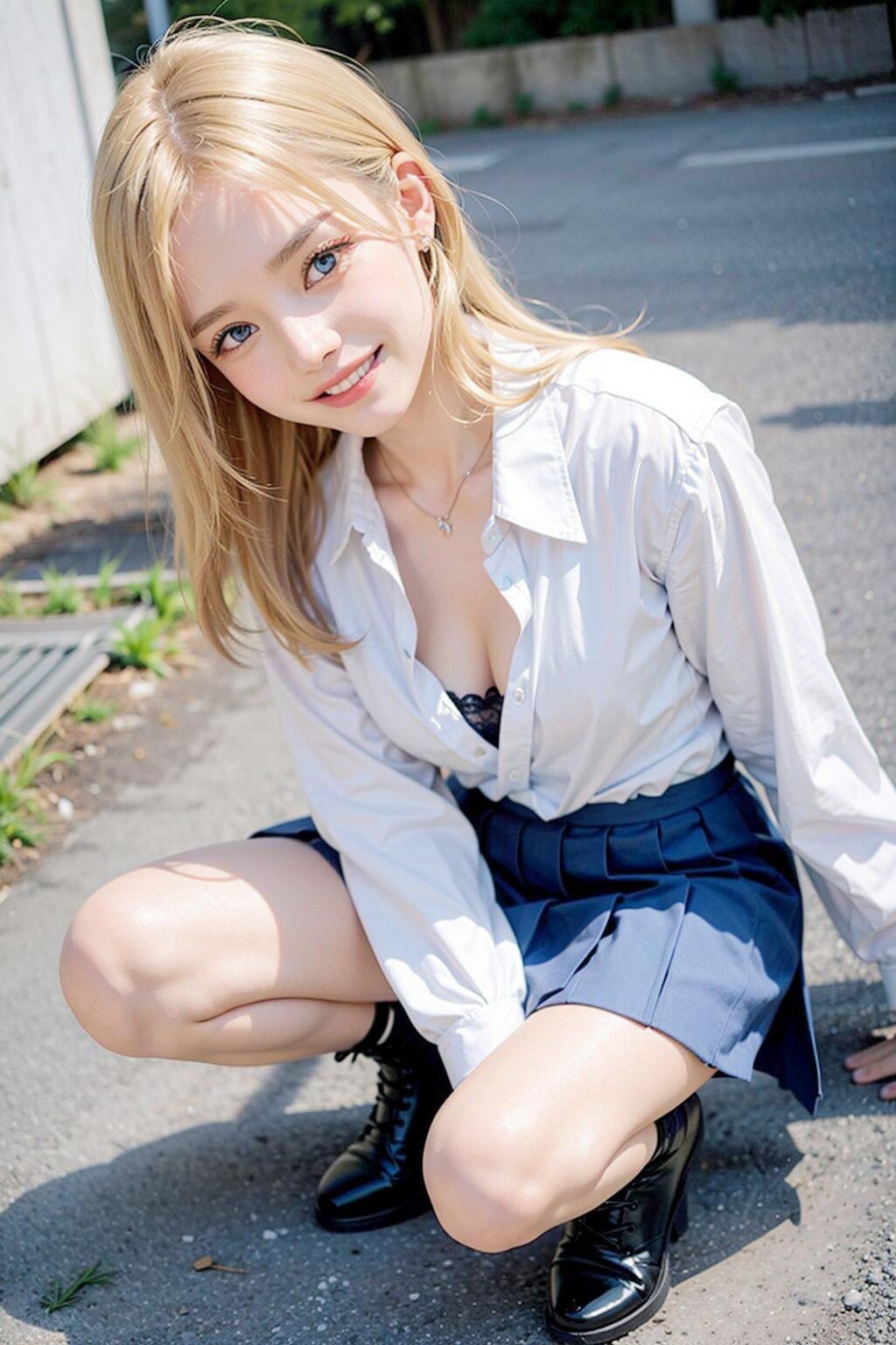AIイラスト白ギャル貧乳ロリ顔　エロ画像　18歳女子校生海外コスプレイヤー　「お父さんのチンポたってるよ！食べてあげようか？」