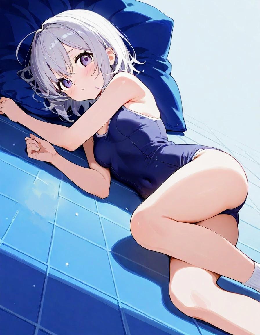 寝そべる、スク水お姉やん