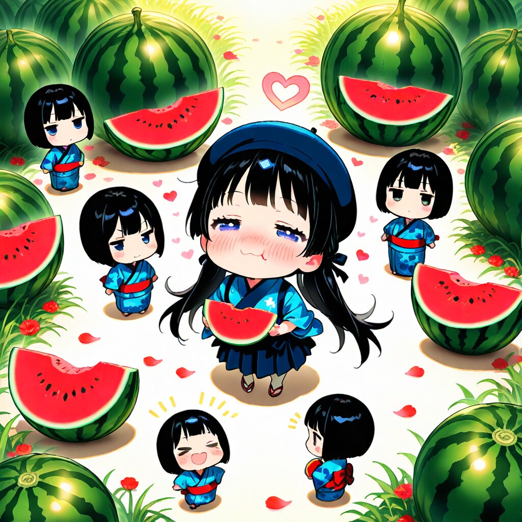 ちびちゃんに、スイカを与える。