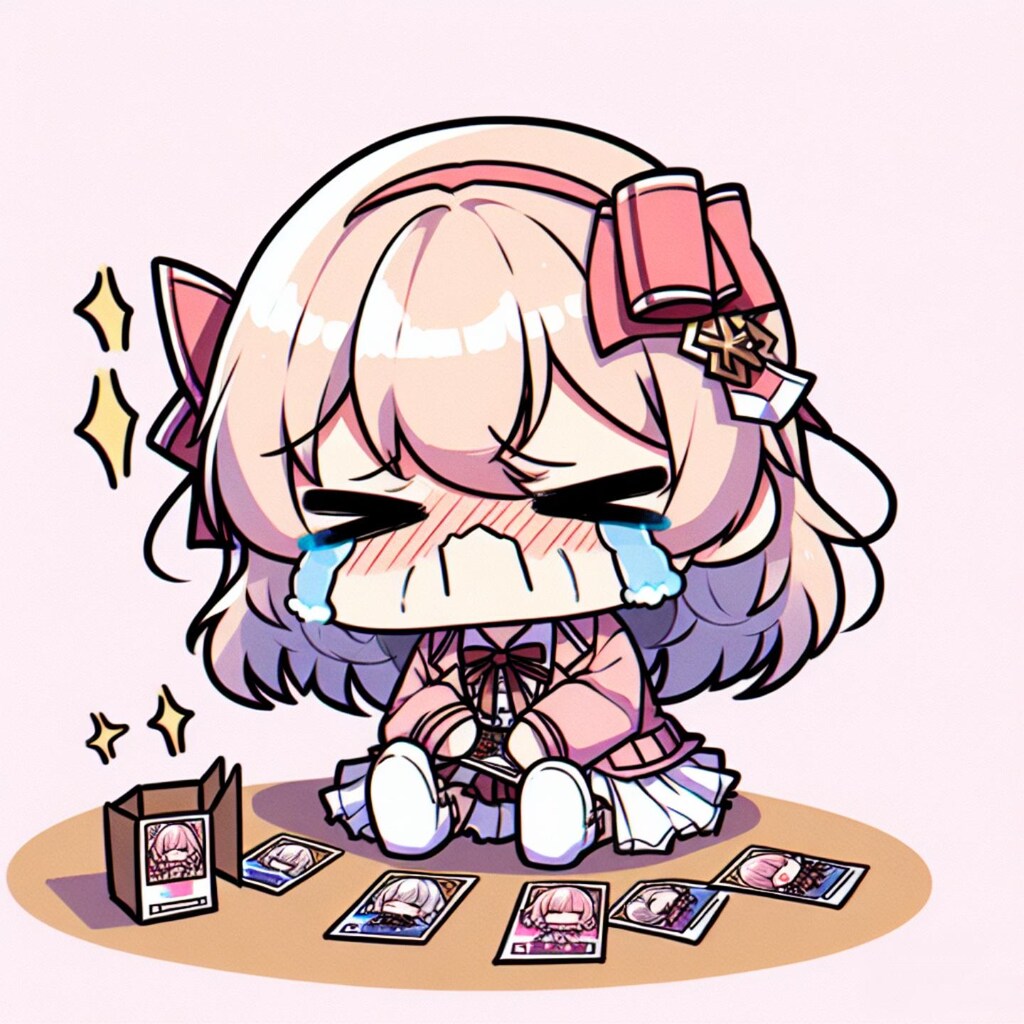 ガチャで目当てのキャラが出ず涙目になるちびキャラたち