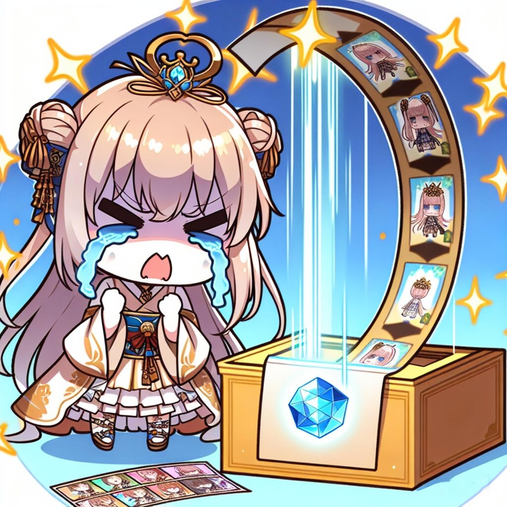 ガチャで目当てのキャラが出ず涙目になるちびキャラたち