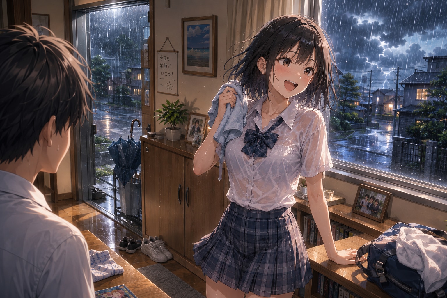 幼馴染の家で雨宿り