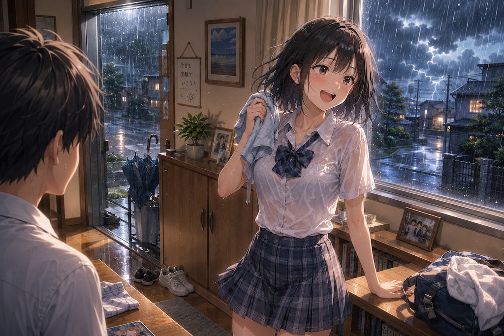 幼馴染の家で雨宿り