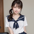 自転車のサドルに跨る女性 vol.11 セーラー服 / ツインテール 10枚目