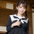 自転車のサドルに跨る女性 vol.11 セーラー服 / ツインテール 12枚目