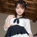 自転車のサドルに跨る女性 vol.11 セーラー服 / ツインテール 6枚目