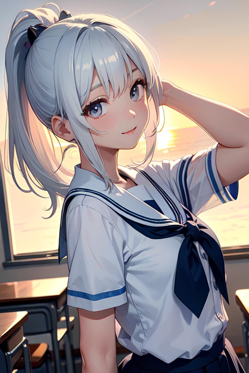 白髪のポニーテールの女の子