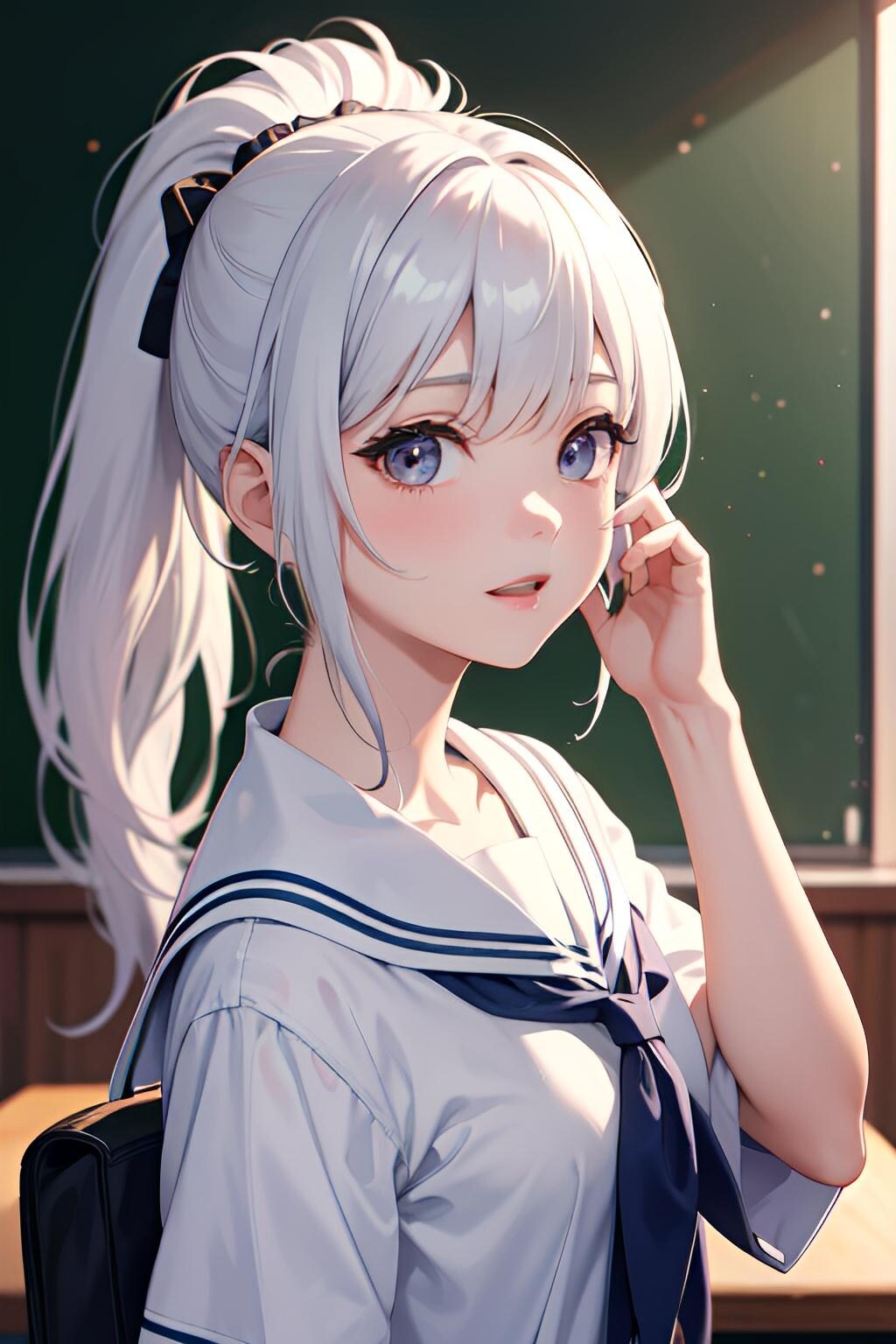 白髪のポニーテールの女の子