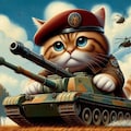 アニメ＆油絵風、ベレー帽軍服コスプレの漫画家猫がGペンで描いた戦車に乗って突撃 3枚目