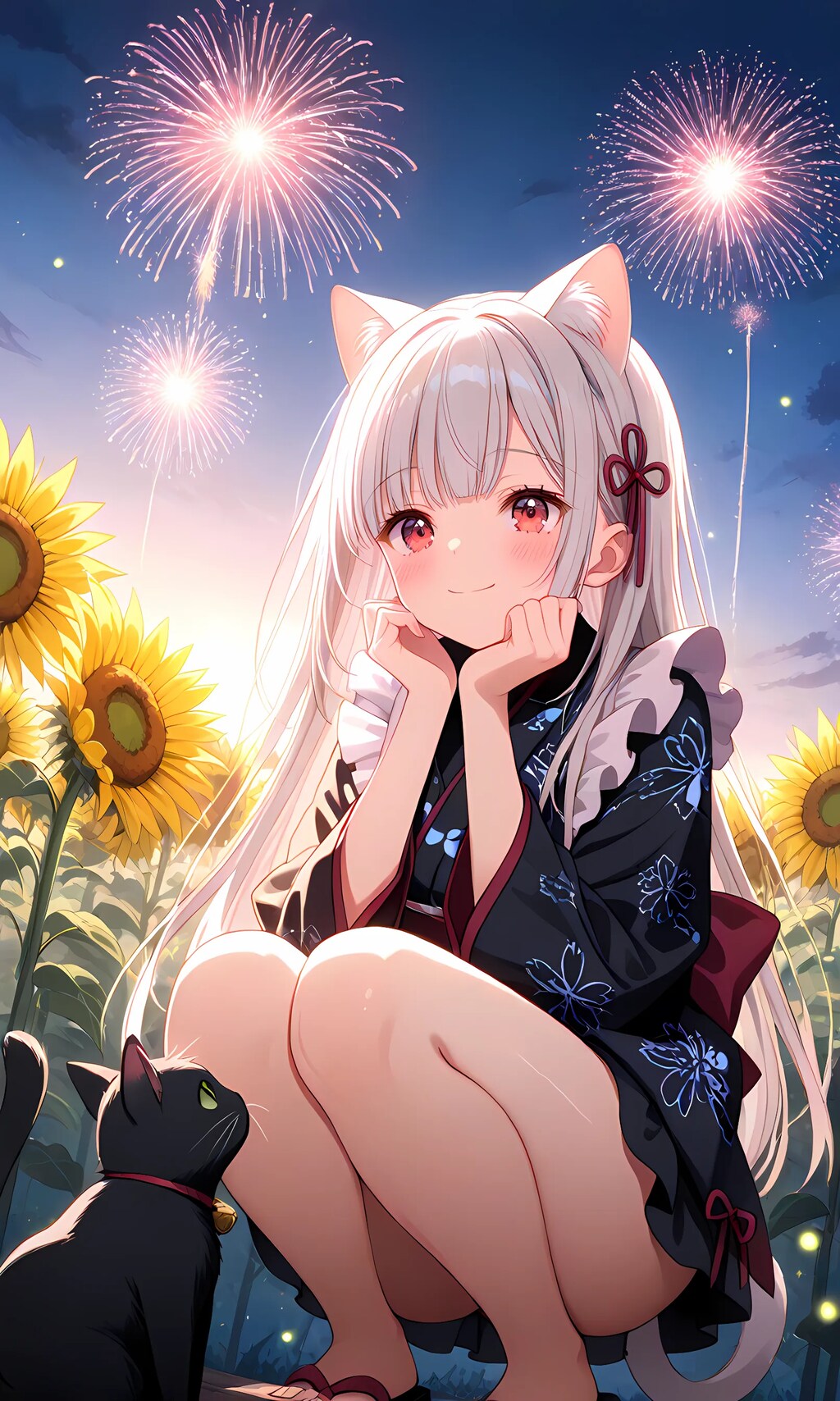 白猫ちゃん花火を見る