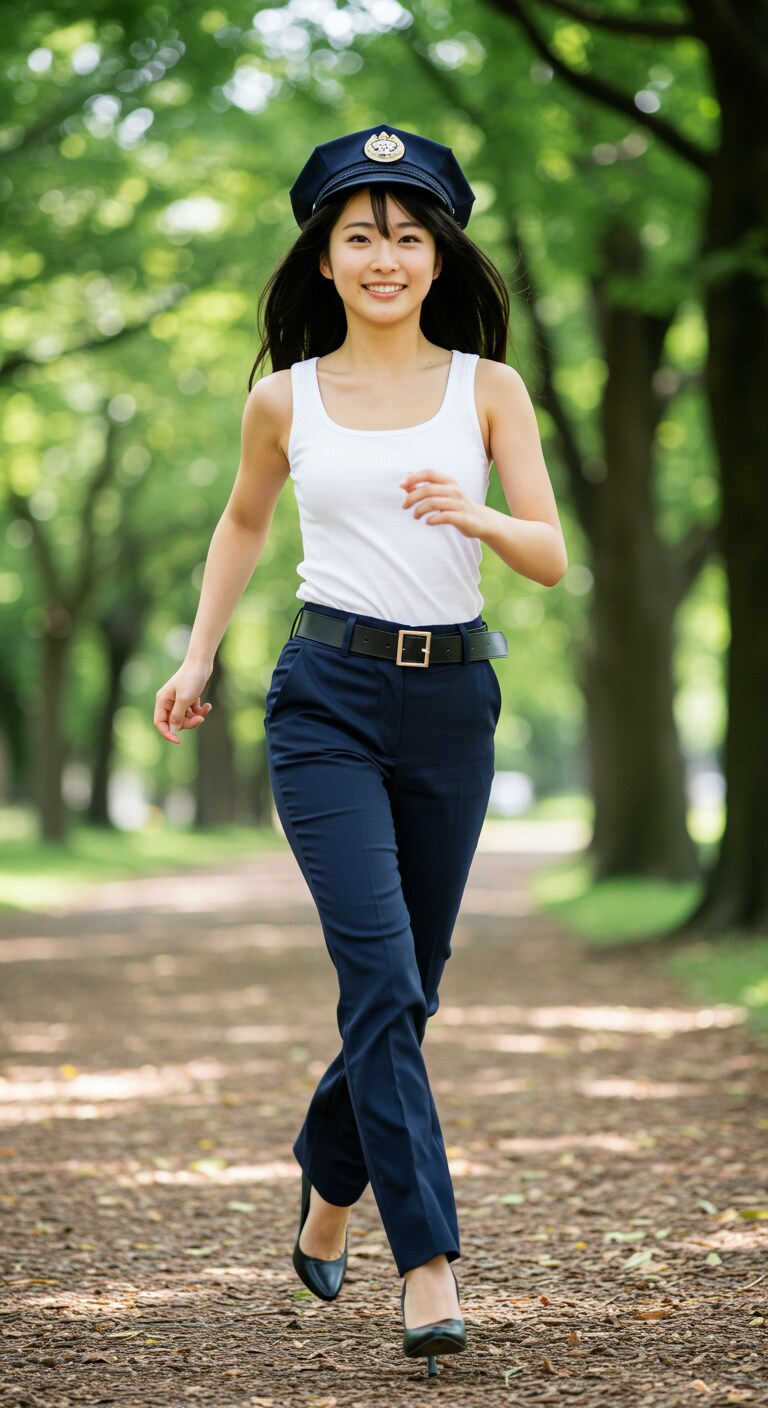 かっこかわいい婦警の公園ランニング