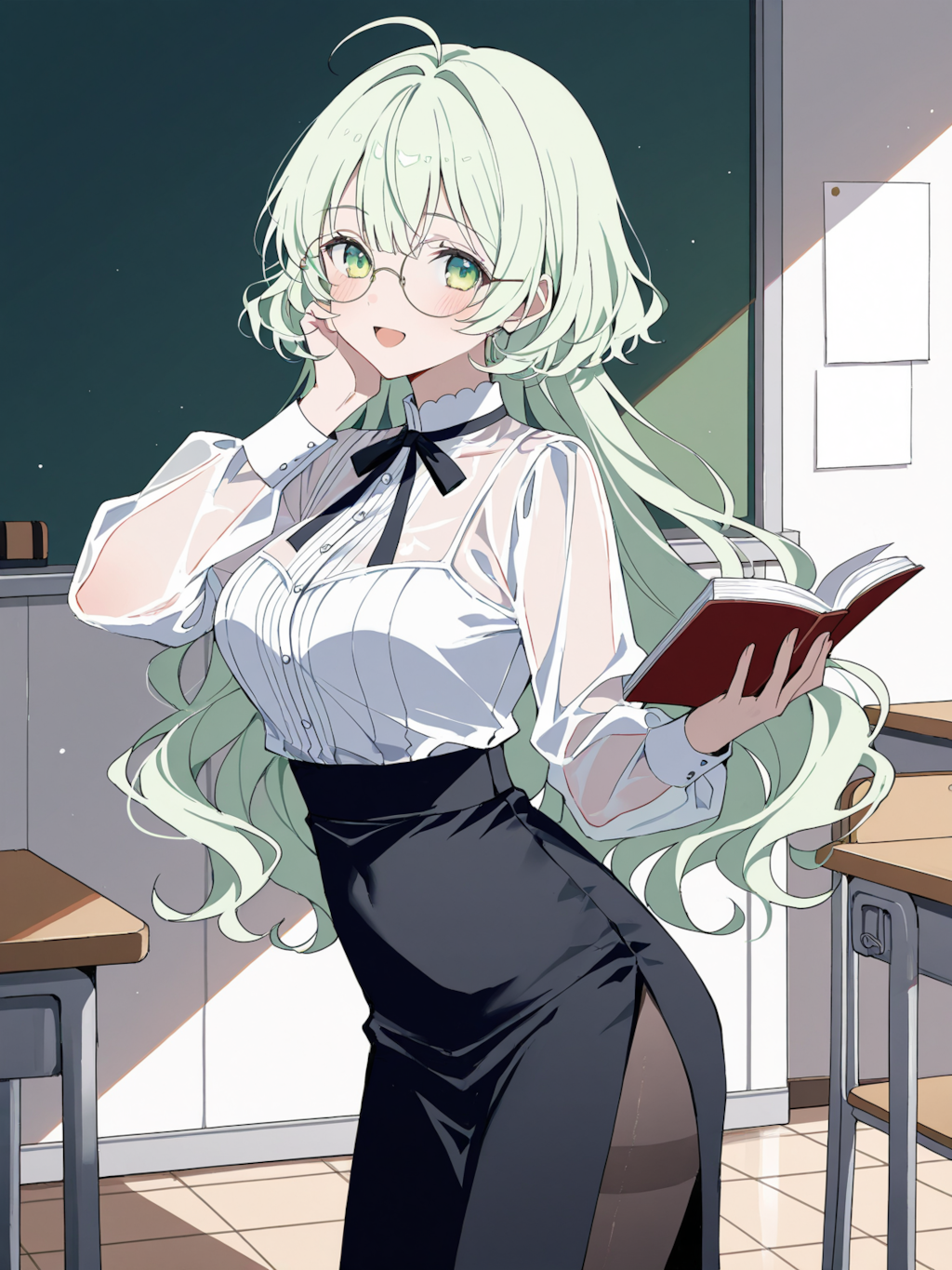 寝坊して三つ編みにする時間が無かった香織先生