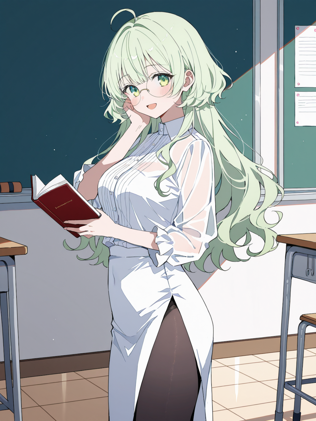 寝坊して三つ編みにする時間が無かった香織先生