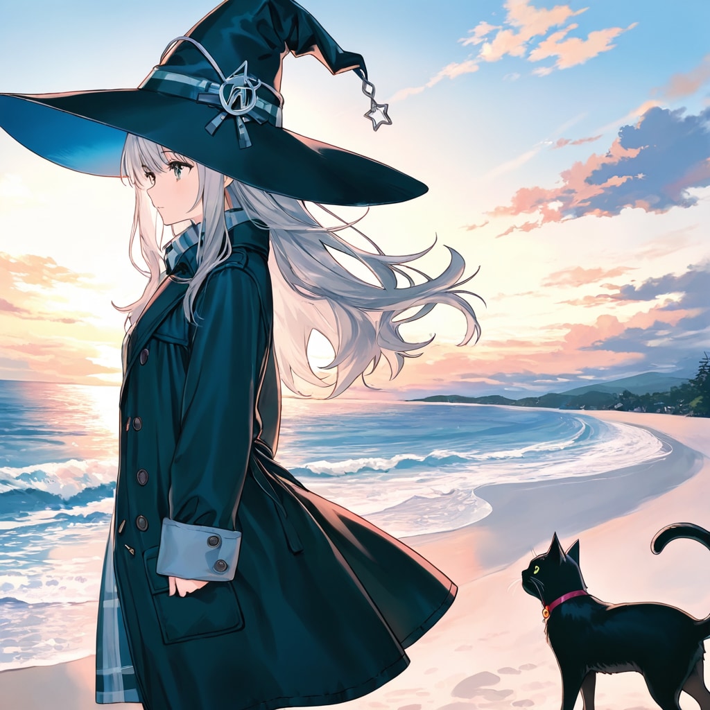 砂浜の魔女と黒猫