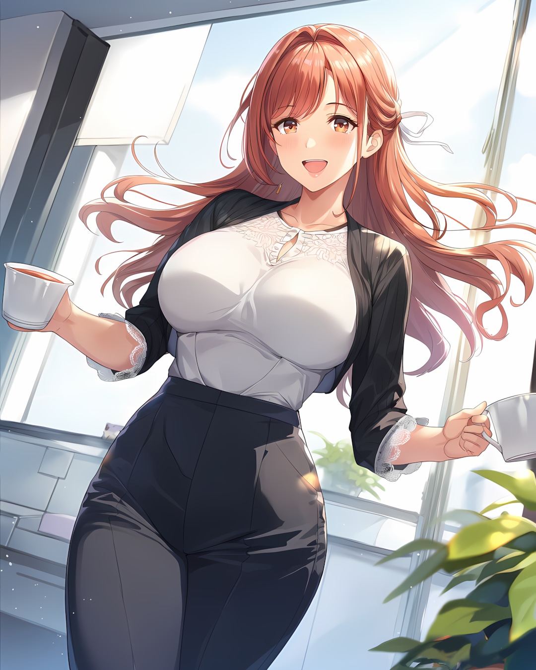 ☕オフィスの窓辺で一息🏙️ロングジレのデキるOL✨ | の人気AIイラスト・グラビア