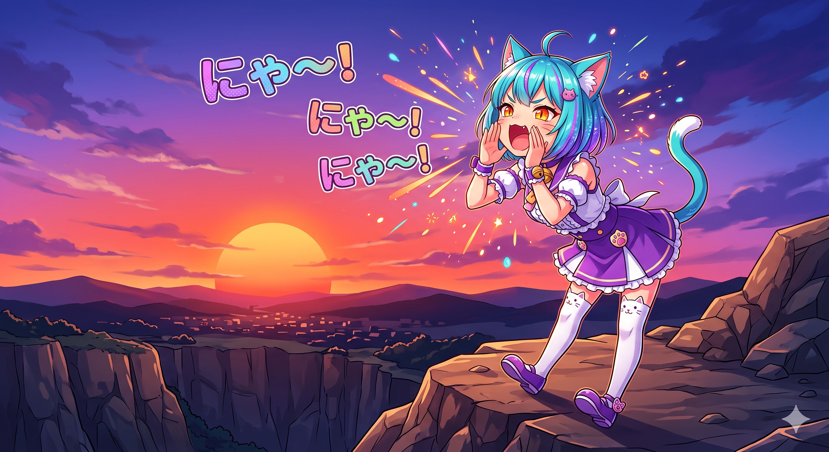 ミケちゃん夕日に にゃ〜！