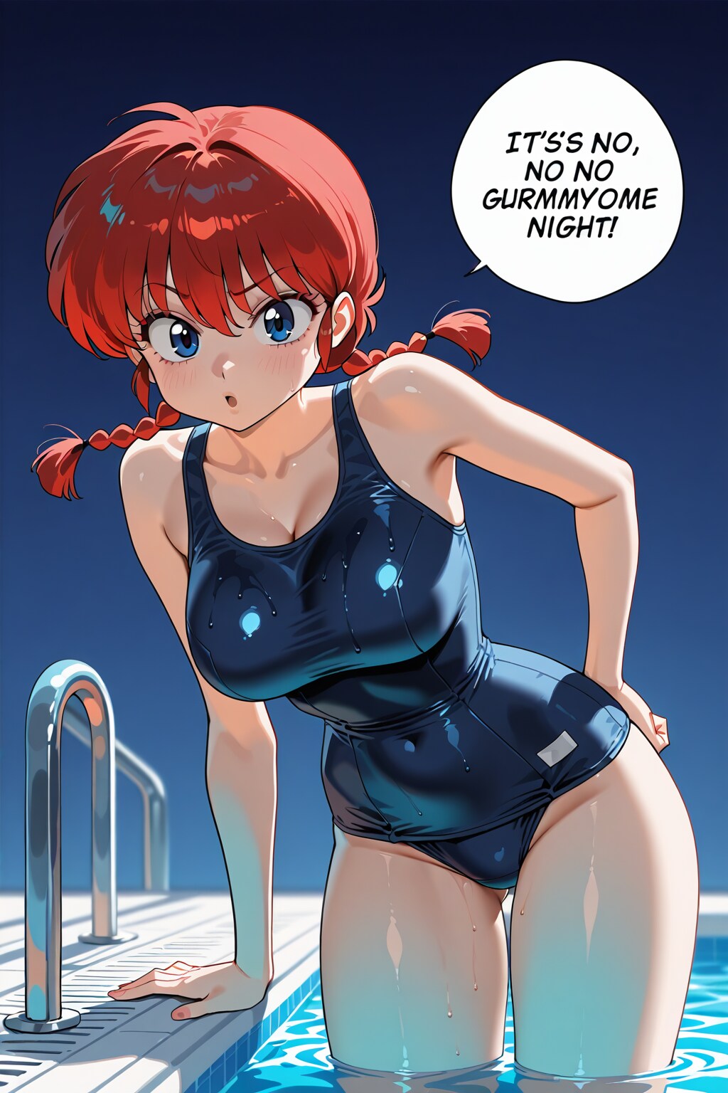 夜のプールで水泳講習