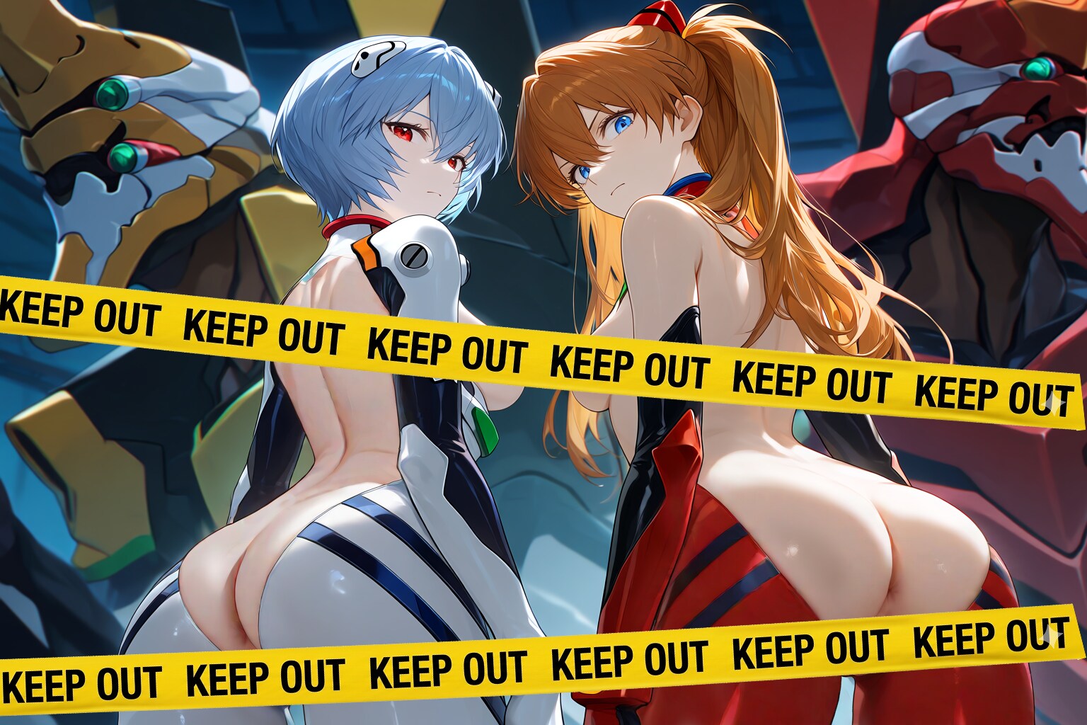 [2枚]【R-15版】「シンジくん…新しいプラグスーツ。どう思う…」 「早く言いなさいよ！バカシンジ！」 「うん…いいと思うよ。その…前も見せてくれると嬉しいんだけど…」（パロディ運動会１８の１）