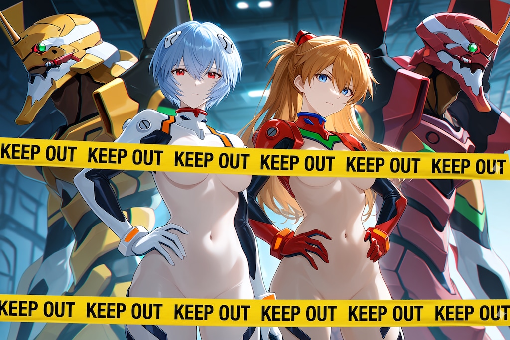 [2枚]【R-15版】「シンジくん…新しいプラグスーツ。どう思う…」 「早く言いなさいよ！バカシンジ！」 「うん…いいと思うよ。その…前も見せてくれると嬉しいんだけど…」（パロディ運動会１８の１）