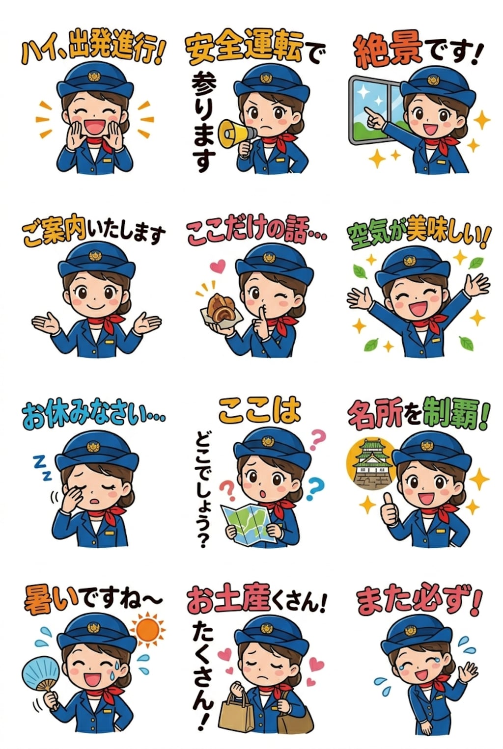 バスガイドのスタンプ風