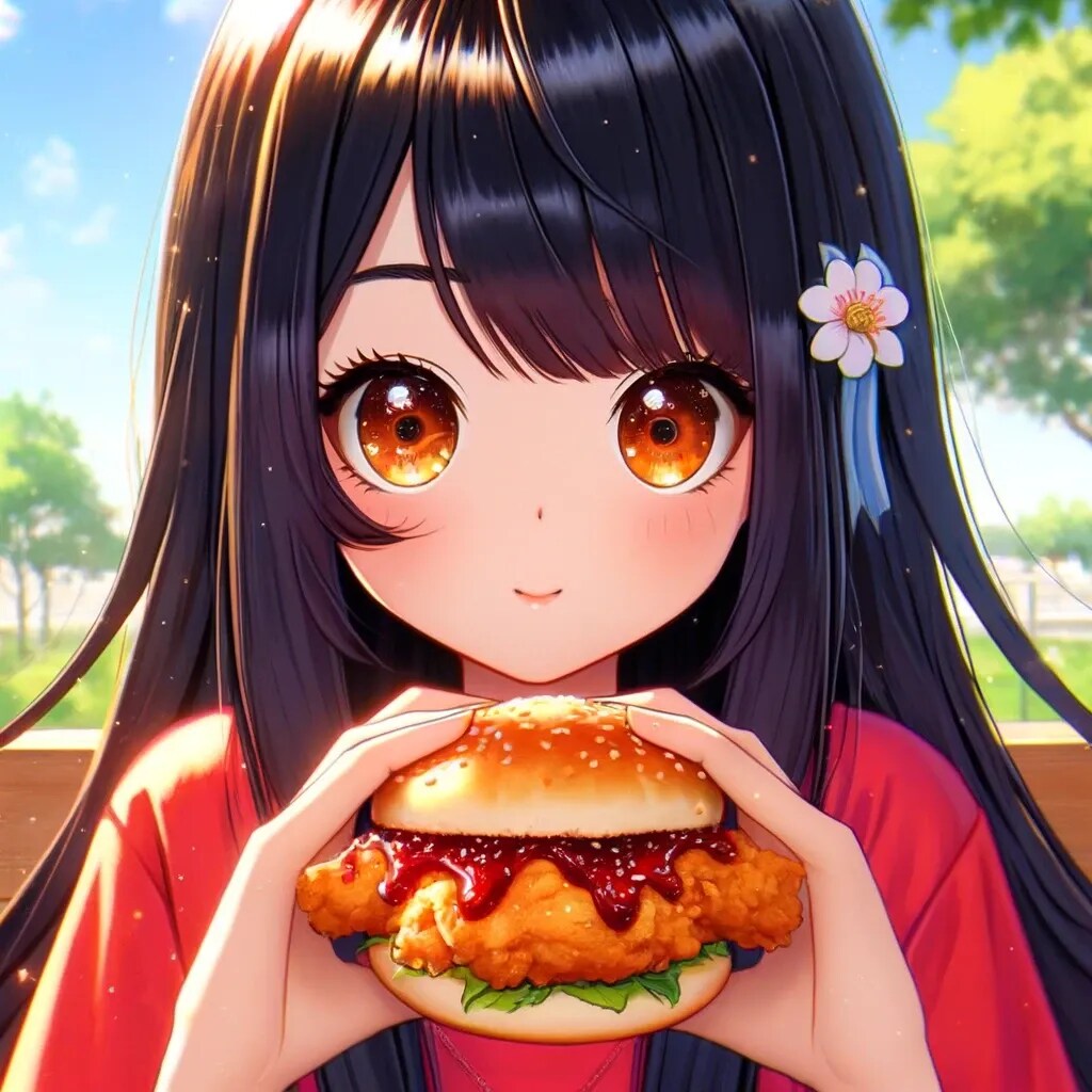 チキンタツタを美味しそうに食べる少女