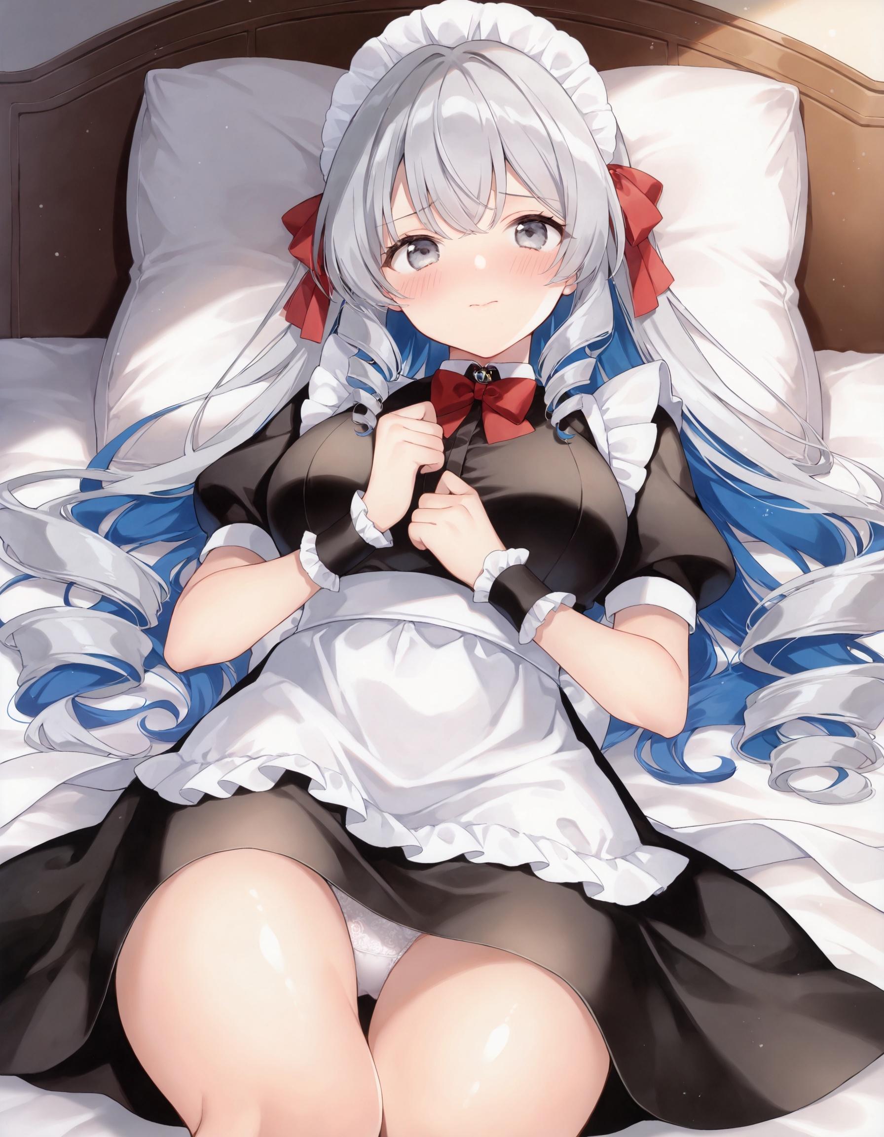 メイドさんの寝そべりパンチラ