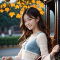 アンティーク馬車と紅葉とドレス 6枚目