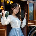 アンティーク馬車と紅葉とドレス 2枚目