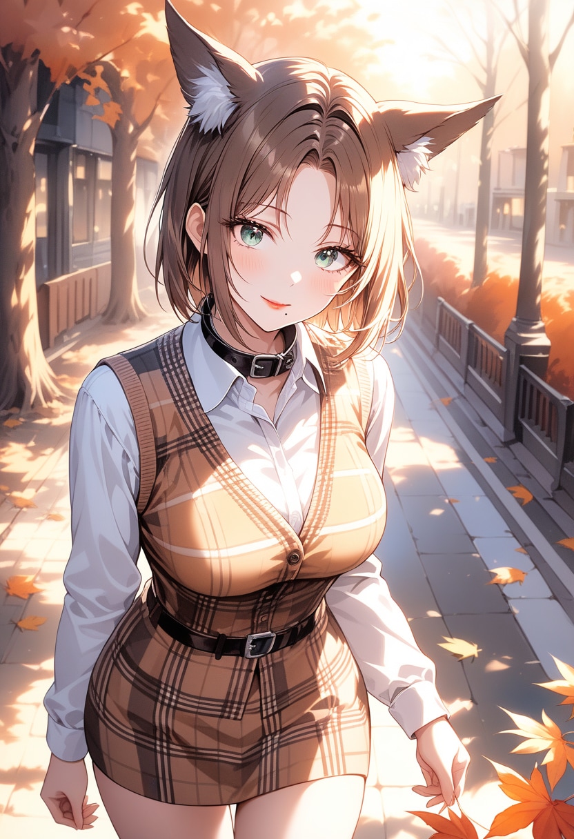 秋のチェックな2人 | の人気AIイラスト・グラビア