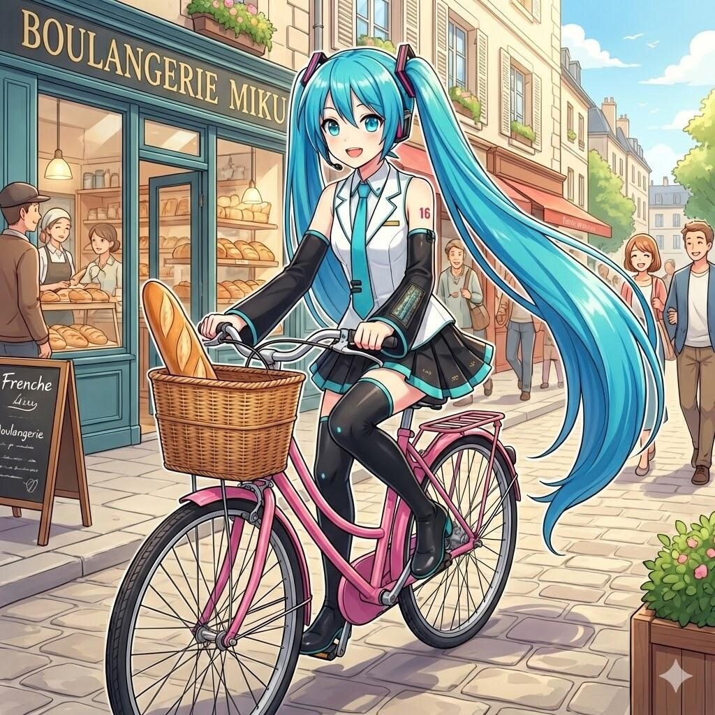 自転車に乗るミクさん