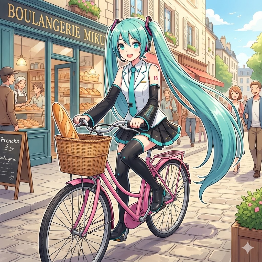 自転車に乗るミクさん | の人気AIイラスト・グラビア