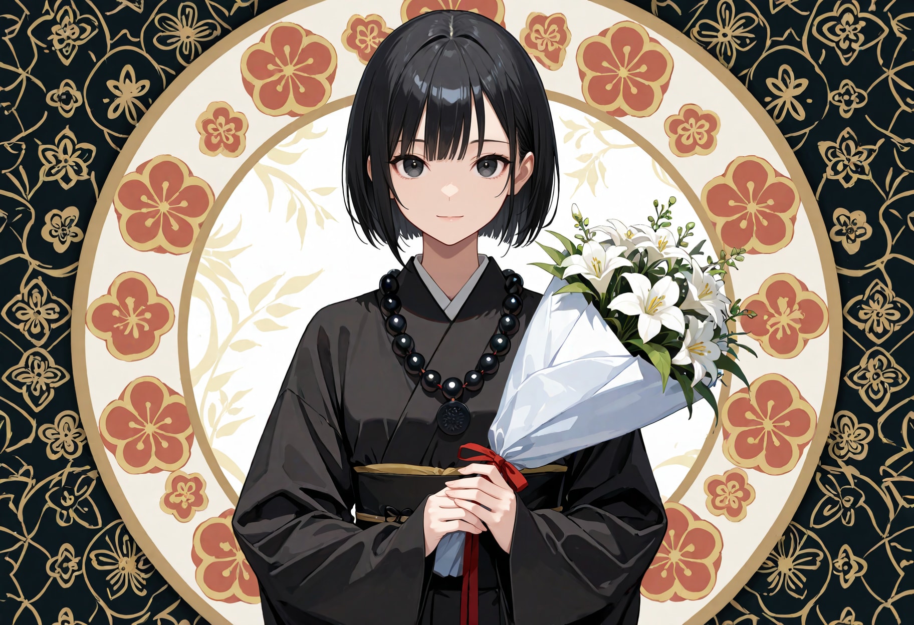 花束を持つ僧侶さん