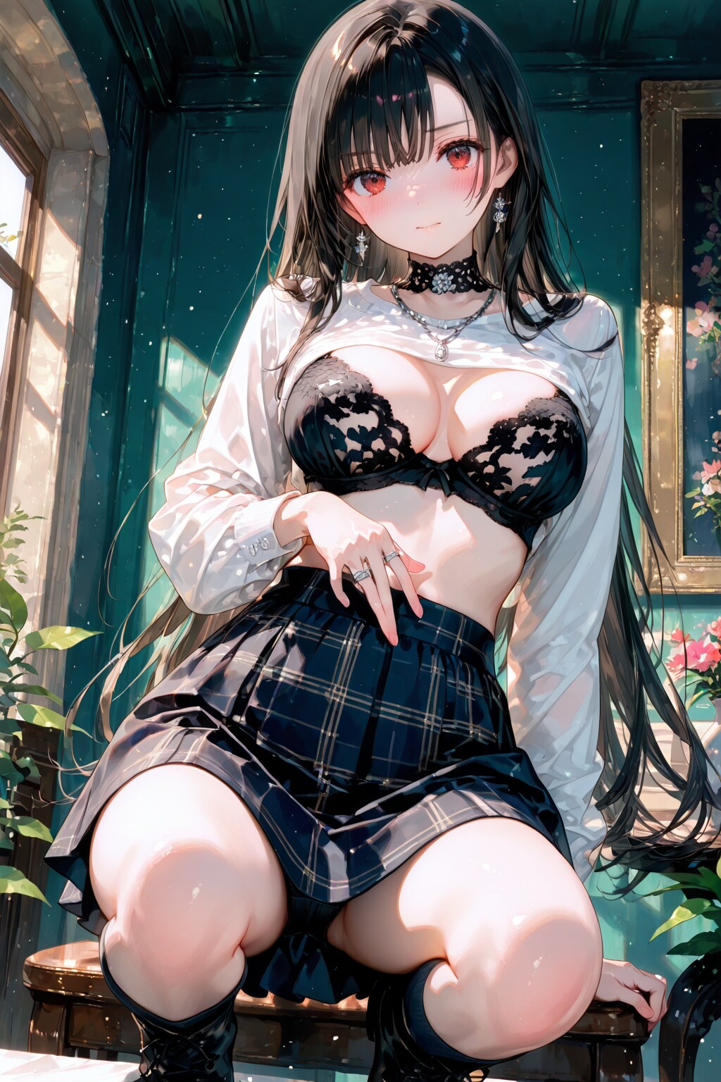 シャツを開けた美少女　ー プロンプト流用参照 Ver.02 ー