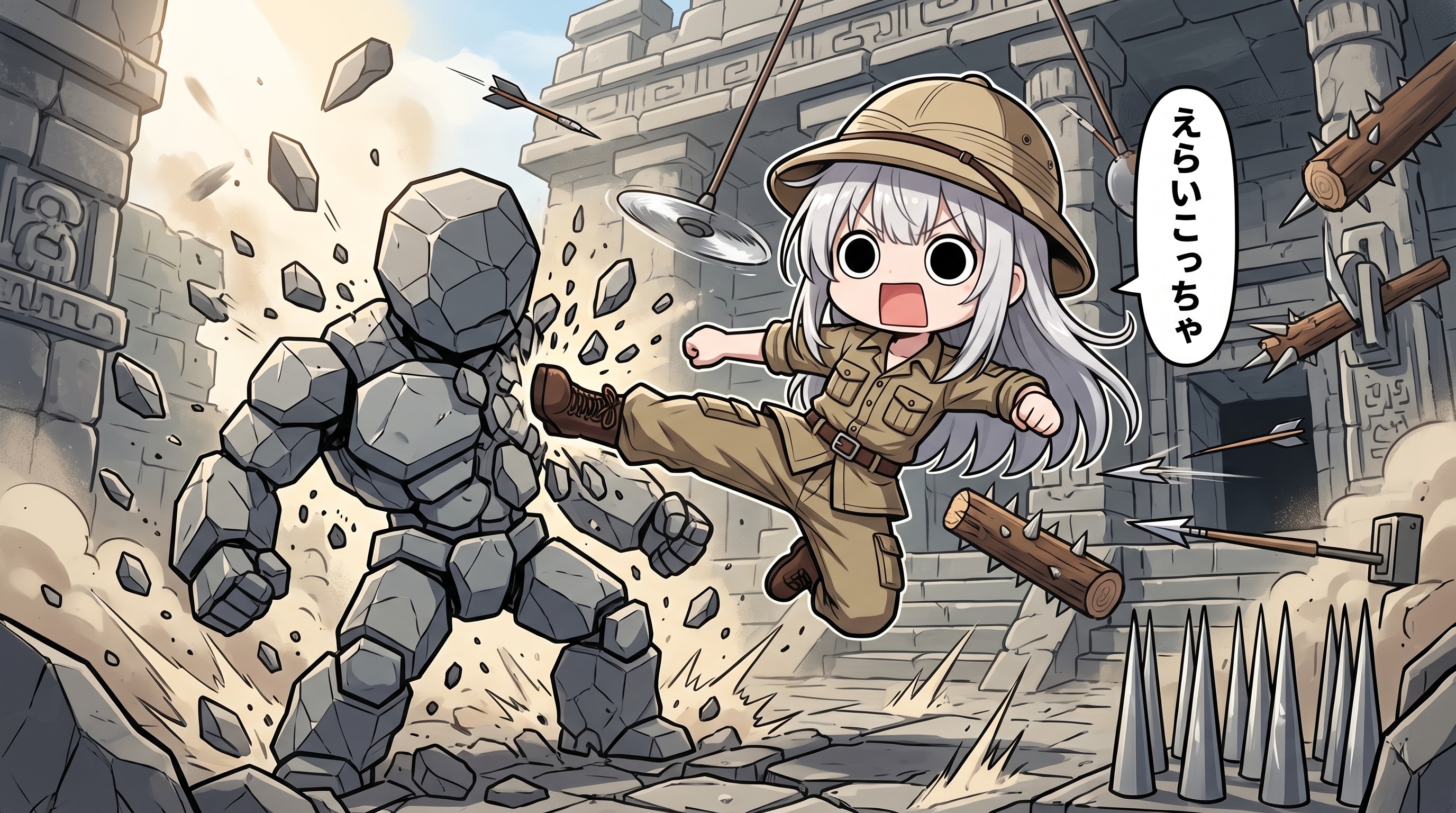 遺跡のゴーレムの罠をやってしまいよったえらいこっちゃ嬢 | の人気AIイラスト・グラビア