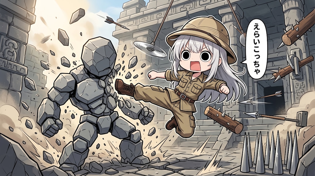 遺跡のゴーレムの罠をやってしまいよったえらいこっちゃ嬢