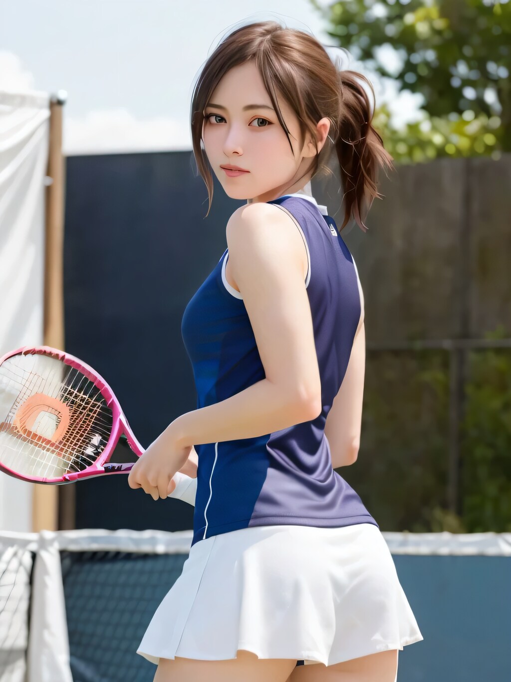 黒髪ポニテでテニスウェアの美女６