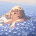 A girl in a blue flower field 8枚目