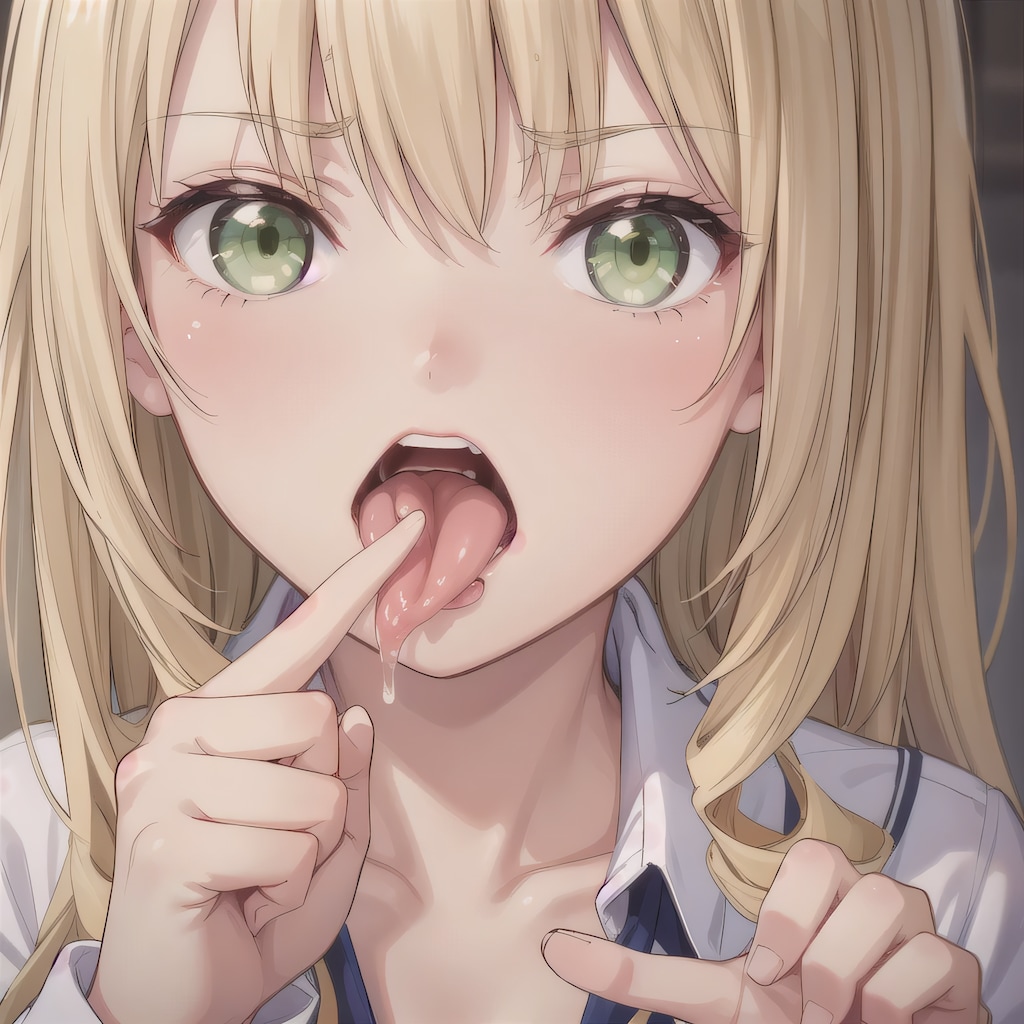 金髪ロングの舌出し少女１９