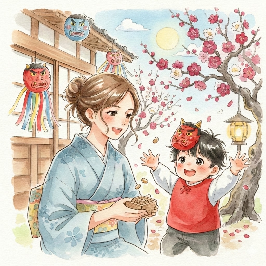 節分を楽しむ親子