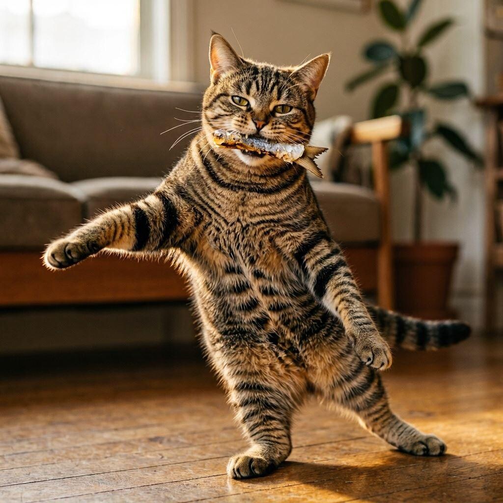 魚を焼く猫