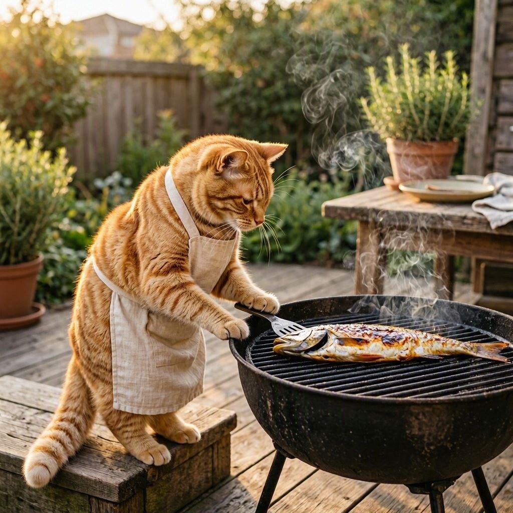 魚を焼く猫 | の人気AIイラスト・グラビア